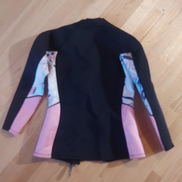Layatone Front Zip Longsleeve Black Pink Blue 3mm Wetsuit Top Med - Picture 2 of 3